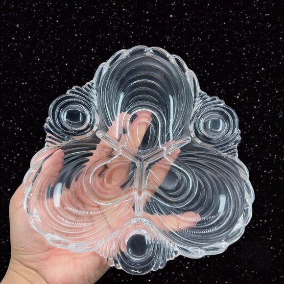 Cambridge Glass 3 Compartment Relish Dish Trefoil Caprice Clear Scalloped 7.5"W - Picture 1 of 13
